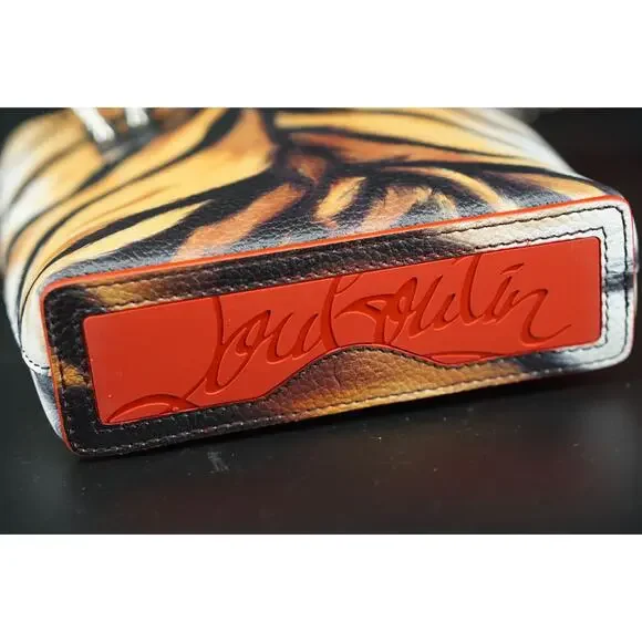 Christian Louboutin Mini Cabata Tiger Print Leather Tote Bag Brown Red NWT $950